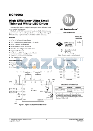 NCP5602MUTBG datasheet - High Efficiency Ultra Small Thinnest White LED Driver