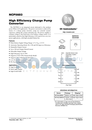 NCP5603 datasheet - High Efficiency Charge Pump Converter