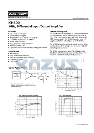 KH600AI datasheet - 1GHz, Differential Input/Output Amplifier