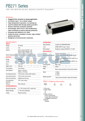 PB271-12C-H datasheet - 100-150 WATTS DC/DC SINGLE OUTPUT RAILWAY