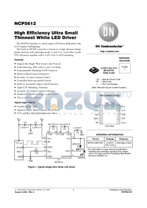 NCP5612 datasheet - High Efficiency Ultra Small Thinnest White LED Driver