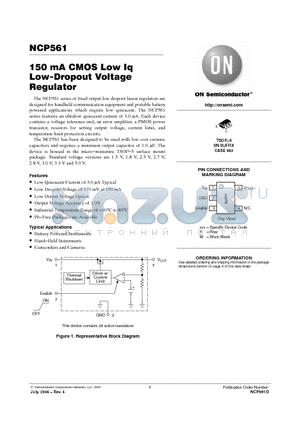 NCP561SN25T1 datasheet - 150 mA CMOS Low Iq Low-Dropout Voltage Regulator