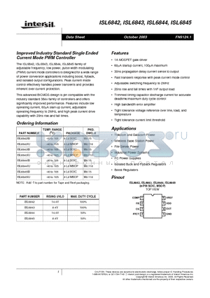 ISL6845 datasheet - Improved Industry Standard Single Ended Current Mode PWM Controller