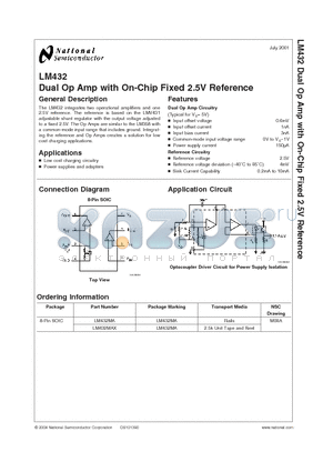 LM432MAX datasheet - Dual Op Amp with On-Chip Fixed 2.5V Reference