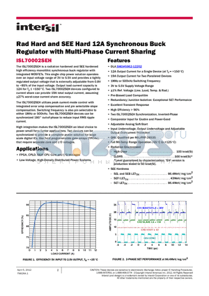 ISL70002SEHX/SAMPLE datasheet - Rad Hard and SEE Hard 12A Synchronous Buck Regulator with Multi-Phase Current Sharing