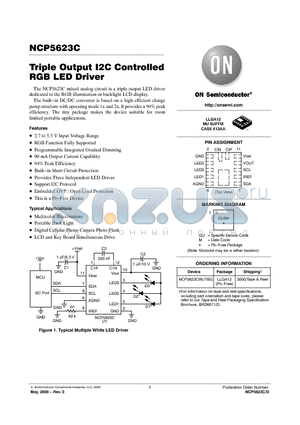 NCP5623C datasheet - Triple Output I2C Controlled RGB LED Driver