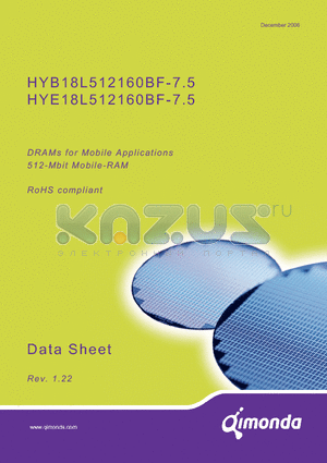 HYE18L512160BF-7.5 datasheet - DRAMs for Mobile Applications 512-Mbit Mobile-RAM