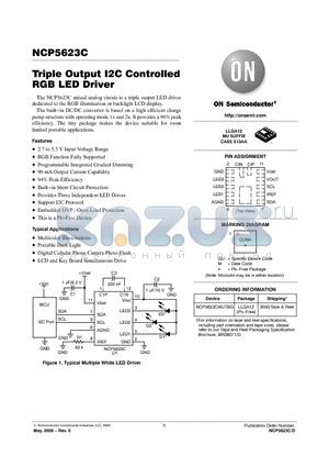 NCP5623CMUTBG datasheet - Triple Output I2C Controlled RGB LED Driver