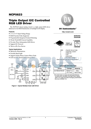 NCP5623DTBR2G datasheet - Triple Output I2C Controlled RGB LED Driver
