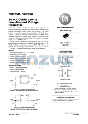 NCP562SQ15T1G datasheet - 80 mA CMOS Low Iq Low-Dropout Voltage Regulator