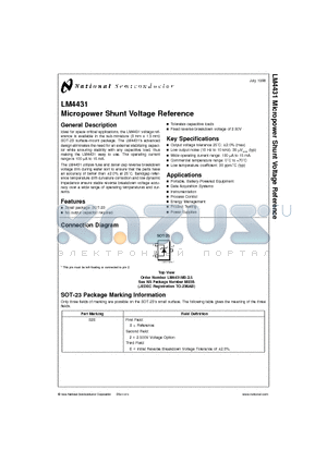 LM4431 datasheet - Micropower Shunt Voltage Reference