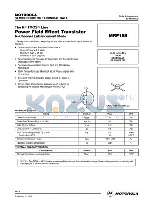 MRF158 datasheet - TMOS BROADBAND RF POWER FET