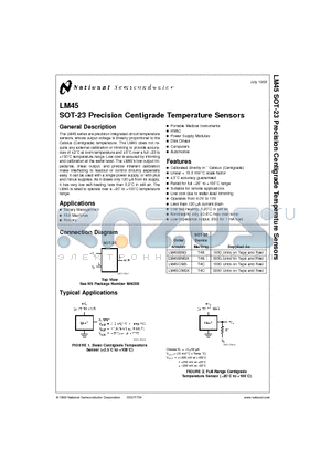LM45 datasheet - SOT-23 Precision Centigrade Temperature Sensors