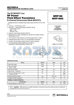 MRF166 datasheet - MOSFET BROADBAND RF POWER FETs