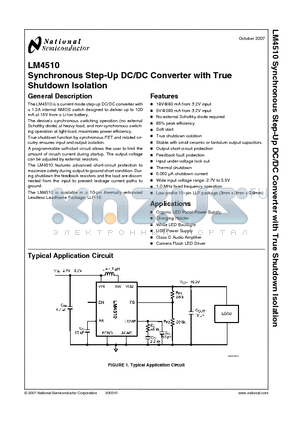 LM4510 datasheet - Synchronous Step-Up DC/DC Converter with True Shutdown Isolation