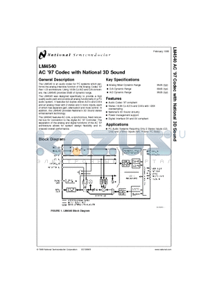 LM4540VH datasheet - AC 97 Codec with National 3D Sound