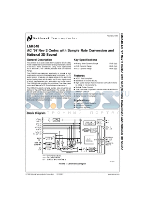 LM4548VH datasheet - AC 97 Rev 2 Codec with Sample Rate Conversion and National 3D Sound