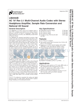 LM4550B datasheet - AC 97 Rev 2.1 Multi-Channel Audio Codec with Stereo Headphone Amplifier, Sample Rate Conversion and National 3D Sound