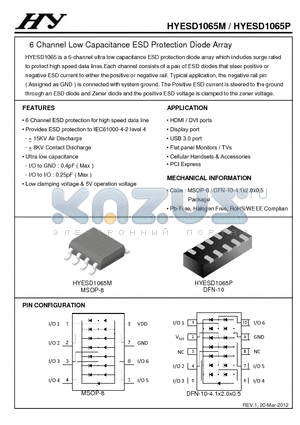 HYESD1065M datasheet - 6 Channel Low Capacitance ESD Protection Diode Array