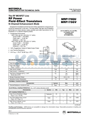 MRF175GU datasheet - N-CHANNEL MOS BROADBAND RF POWER FETs