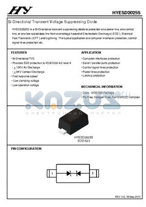 HYESD2025S datasheet - Bi-Directional Transient Voltage Suppressing Diode