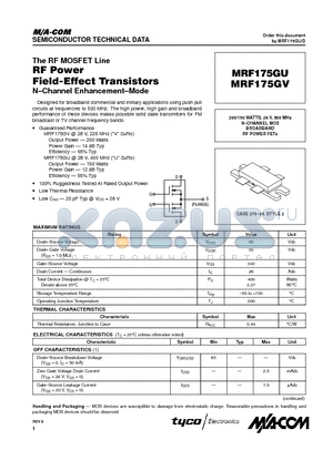 MRF175GU datasheet - N-CHANNEL MOS BROADBAND RF POWER FETs