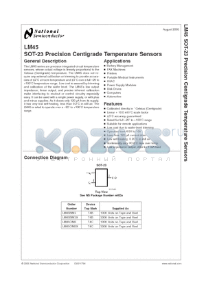 LM45BIM3 datasheet - SOT-23 Precision Centigrade Temperature Sensors