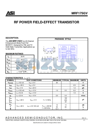 MRF175GV datasheet - RF POWER FIELD-EFFECT TRANSISTOR