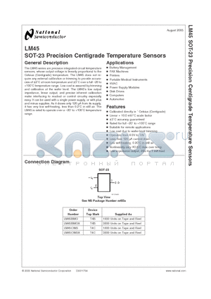 LM45BIM3X datasheet - SOT-23 Precision Centigrade Temperature Sensors