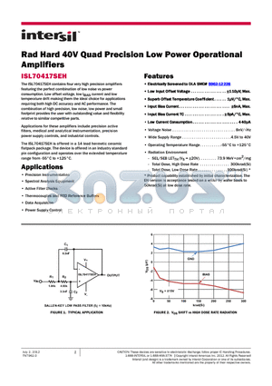 ISL70417SEHX/SAMPLE datasheet - Rad Hard 40V Quad Precision Low Power Operational Amplifiers