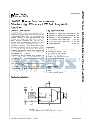 LM4667ITLX datasheet - Filterless High Efficiency 1.3W Switching Audio Amplifier