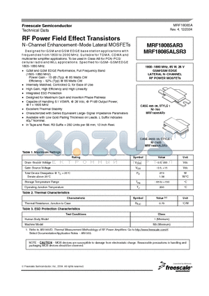 MRF18085ALSR3 datasheet - RF Power Field Effect Transistors