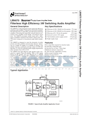 LM4670_06 datasheet - Filterless High Efficiency 3W Switching Audio Amplifier