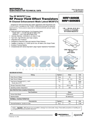 MRF18090B datasheet - RF POWER FIELD EFFECT TRANSISTORS