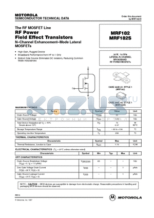 MRF182 datasheet - LATERAL N-CHANNEL BROADBAND RF POWER MOSFETs