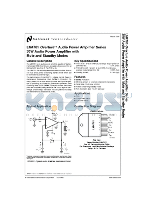 LM4701T datasheet - LM4701 Overture Audio Power Amplifier Series 30W Audio Power Amplifier with Mute and Standby Modes