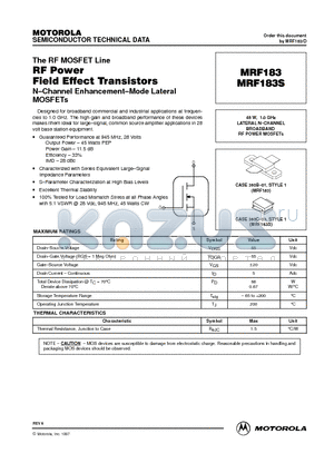 MRF183S datasheet - LATERAL N-CHANNEL BROADBAND RF POWER MOSFETs