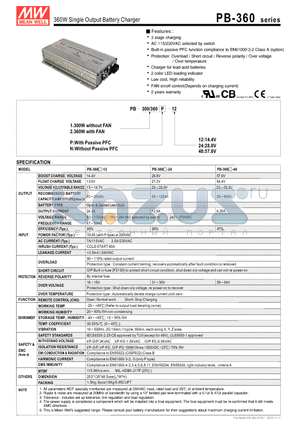 PB300N-12 datasheet - 360W Single Output Battery Charger