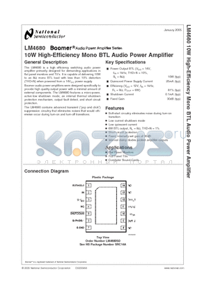 LM4680SD datasheet - 10W High-Efficiency Mono BTL Audio Power Amplifier