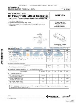 MRF185 datasheet - N-Channel Enhancement-Mode Lateral MOSFET