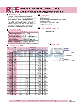 LM472M2A datasheet - POLYESTER FILM CAPACITORS LM Series: Radial, Polyester, Film Foil