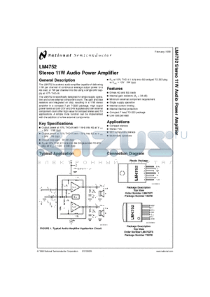 LM4752 datasheet - Stereo 11W Audio Power Amplifier