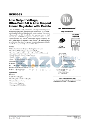 NCP5663DS15R4G datasheet - Low Output Voltage, Ultra−Fast 3.0 A Low Dropout Linear Regulator with Enable