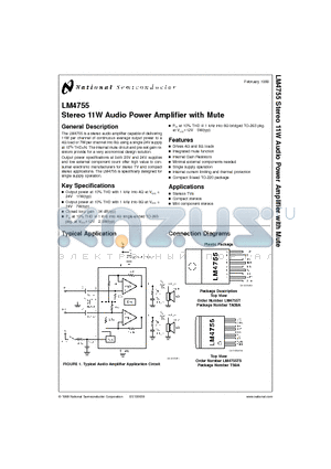 LM4755 datasheet - Stereo 11W Audio Power Amplifier with Mute