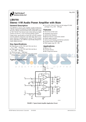 LM4755 datasheet - Stereo 11W Audio Power Amplifier with Mute