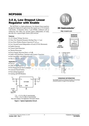 NCP5666 datasheet - 3.0 A, Low Dropout Linear Regulator with Enable