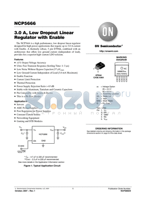 NCP5666DS50R4G datasheet - 3.0 A, Low Dropout Linear Regulator with Enable