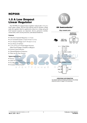 NCP566ST18T3G datasheet - 1.5 A Low Dropout Linear Regulator