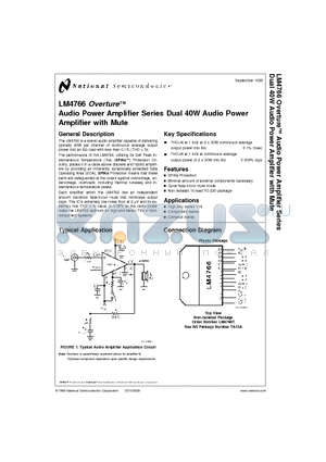 LM4766T datasheet - Audio Power Amplifier Series Dual 40W Audio Power Amplifier with Mute