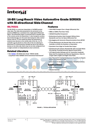 ISL76321 datasheet - 16-Bit Long-Reach Video Automotive Grade SERDES with Bi-directional Side-Channel